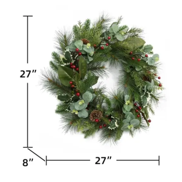 Wreaths-Kirkland's Home Eucalyptus And Pineberry Refresh Wreath Green/Red