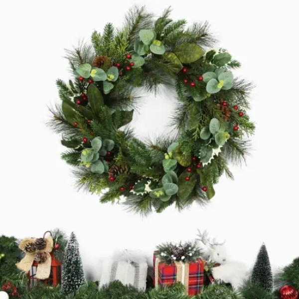 Wreaths-Kirkland's Home Eucalyptus And Pineberry Refresh Wreath Green/Red