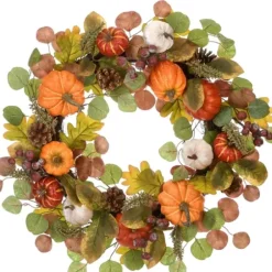 Wreaths-Kirkland's Home Eucalyptus Pumpkin And Pinecone Wreath Green/Orange