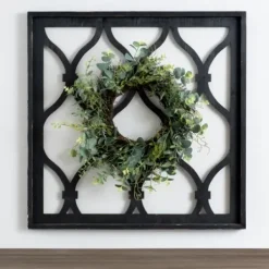 Wall Plaques-Kirkland's Home Eucalyptus Wreath Trellis Plaque Black