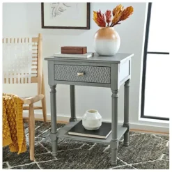Accent & End Tables-Kirkland's Home Evelina Textured Single Drawer Accent Table Gray