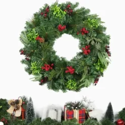 Wreaths-Kirkland's Home Evergreen And Red Berries Winter Mix Wreath Green/Red