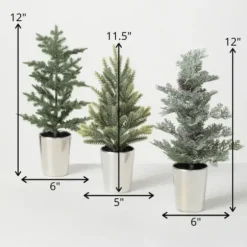 Trees & Topiaries-Kirkland's Home Evergreen Trees In Metallic Planters, Set Of 3 Green/Silver