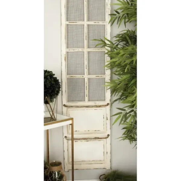 Wall Plaques-Kirkland's Home Evie Distressed Ivory Wood Door Wall Plaque White