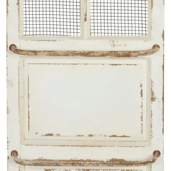 Wall Plaques-Kirkland's Home Evie Distressed Ivory Wood Door Wall Plaque White