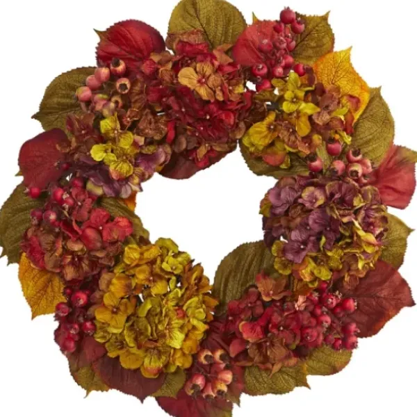 Wreaths-Kirkland's Home Fall Hydrangea Wreath Red/Yellow
