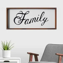 Wall Quotes & Signs-Kirkland's Home Family Curling Script Framed Wall Art Black/White