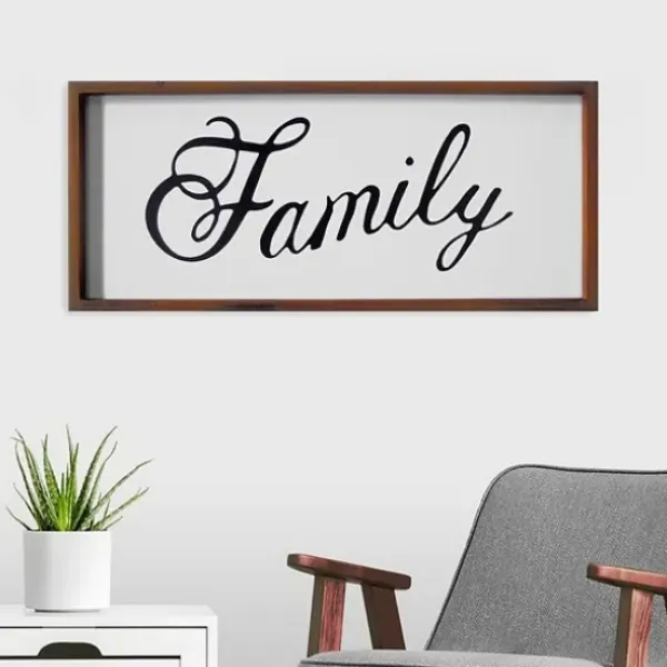 Wall Quotes & Signs-Kirkland's Home Family Curling Script Framed Wall Art Black/White