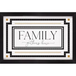 Wall Quotes & Signs-Kirkland's Home Family Gathers Here Framed Wall Plaque White/Black