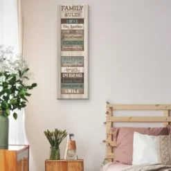Wall Quotes & Signs-Kirkland's Home Family Rules Shutter Canvas Art Print Blue/White/Brown