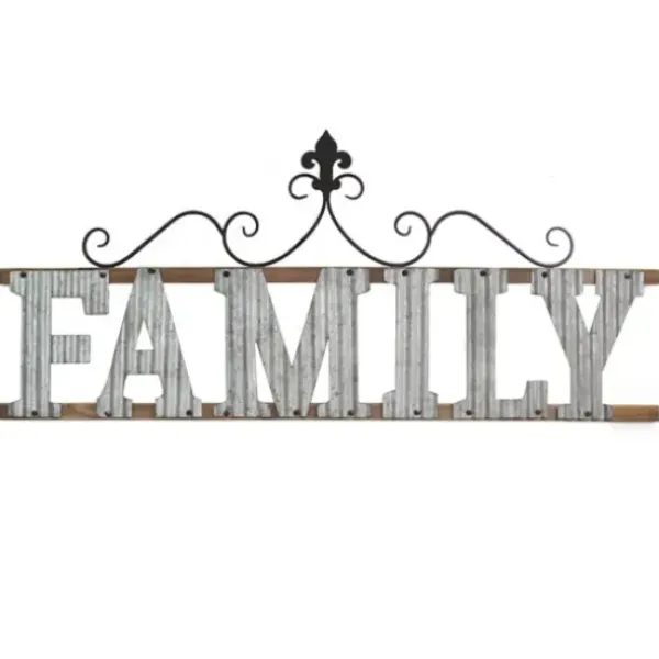 Wall Quotes & Signs-Kirkland's Home Family Scroll Galvanized Metal Wall Plaque Silver/Brown/Black