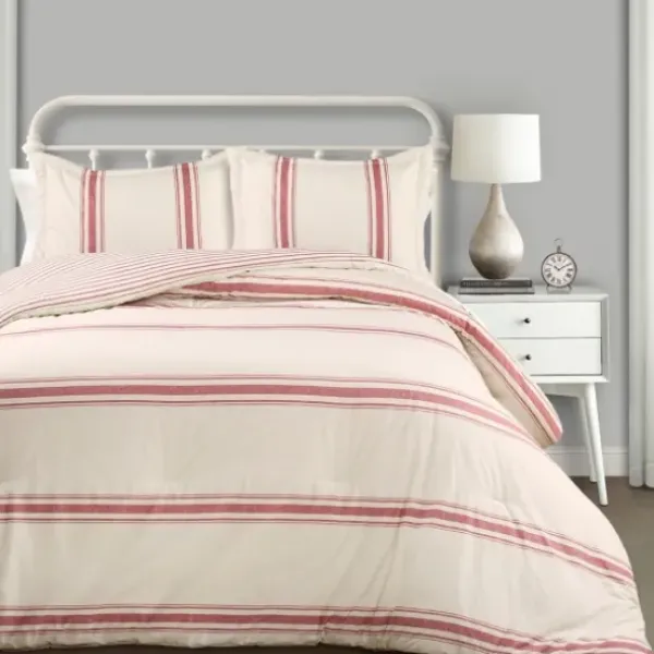 Comforters-Kirkland's Home Farmhouse Stripe 3-Pc. Full/Queen Comforter Set Red/Ivory