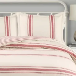 Comforters-Kirkland's Home Farmhouse Stripe 3-Pc. Full/Queen Comforter Set Red/Ivory