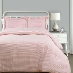 Comforters-Kirkland's Home Farmhouse Stripe 3-Pc. Full/Queen Comforter Set Red/Ivory