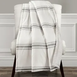 Blankets & Throws-Kirkland's Home Farmhouse Stripe Throw Gray