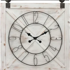 Clocks-Kirkland's Home Farmstead Wooden Barn Door Clock White