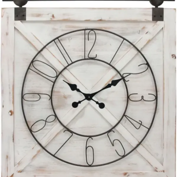 Clocks-Kirkland's Home Farmstead Wooden Barn Door Clock White