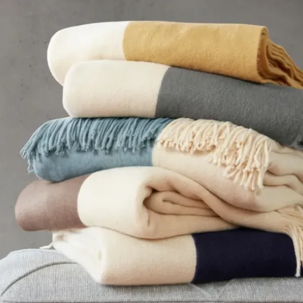 Blankets & Throws-Kirkland's Home Faux Cashmere Color Block Throw Blanket Yellow