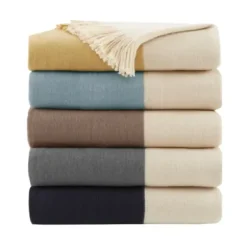 Blankets & Throws-Kirkland's Home Faux Cashmere Color Block Throw Blanket Yellow