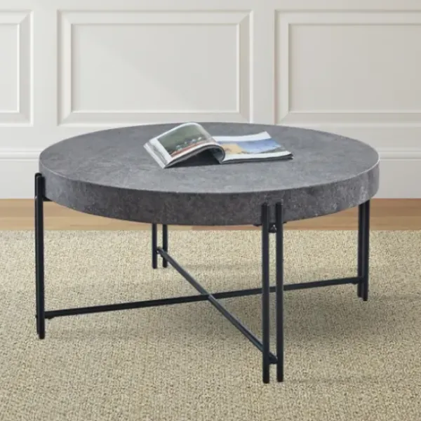Coffee Tables-Kirkland's Home Faux Concrete And Metal Base Coffee Table Gray