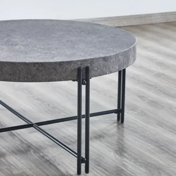 Coffee Tables-Kirkland's Home Faux Concrete And Metal Base Coffee Table Gray