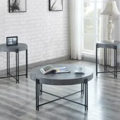 Coffee Tables-Kirkland's Home Faux Concrete And Metal Base Coffee Table Gray
