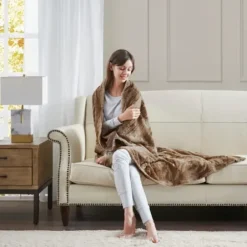 Blankets & Throws-Kirkland's Home Faux Fur Oversized Throw Blanket Tan