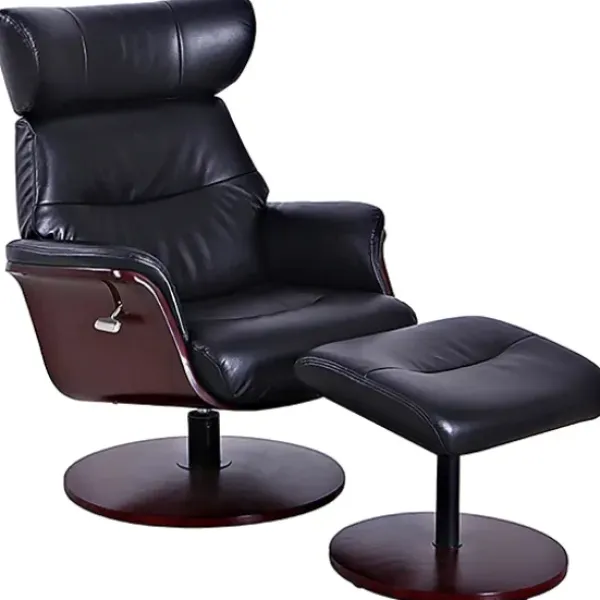 Accent Chairs-Kirkland's Home Faux Leather Accent Chair With Ottoman Black