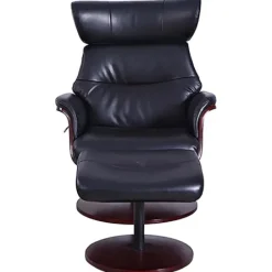 Accent Chairs-Kirkland's Home Faux Leather Accent Chair With Ottoman Black