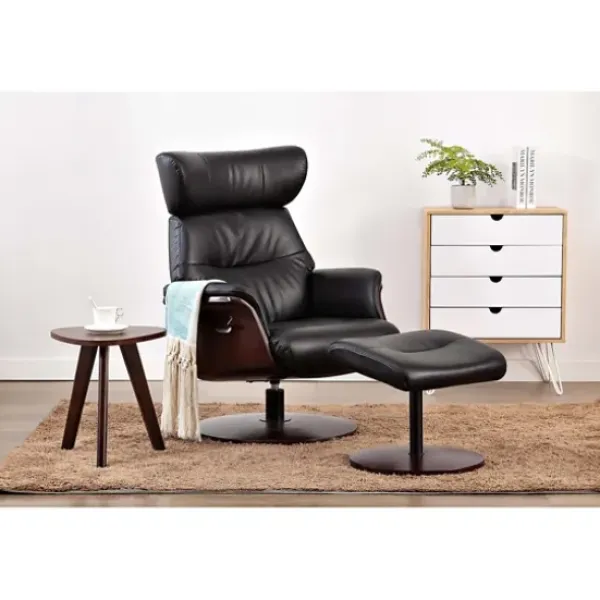 Accent Chairs-Kirkland's Home Faux Leather Accent Chair With Ottoman Black