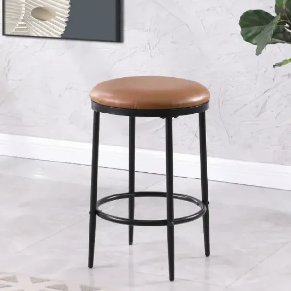 Bar Stools & Counter Height Stools-Kirkland's Home Faux Leather And Metal Counter Stool Brown