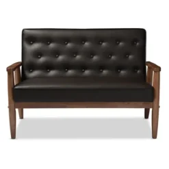 Sofas & Loveseats-Kirkland's Home Faux Leather And Rubberwood Loveseat, 49 In. Brown