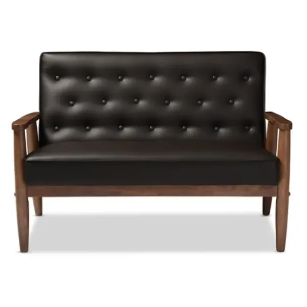 Sofas & Loveseats-Kirkland's Home Faux Leather And Rubberwood Loveseat, 49 In. Brown