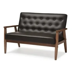 Sofas & Loveseats-Kirkland's Home Faux Leather And Rubberwood Loveseat, 49 In. Brown