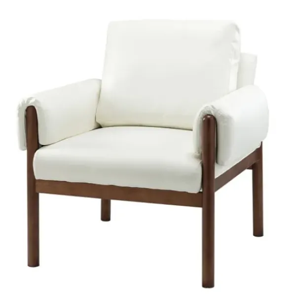 Accent Chairs-Kirkland's Home Faux Leather And Wood Accent Chair White