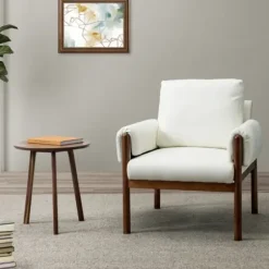 Accent Chairs-Kirkland's Home Faux Leather And Wood Accent Chair White