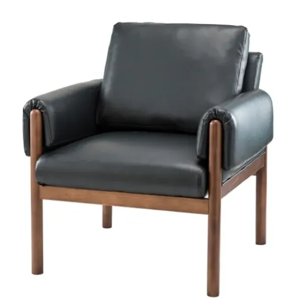 Accent Chairs-Kirkland's Home Faux Leather And Wood Accent Chair Black
