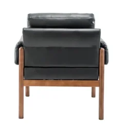 Accent Chairs-Kirkland's Home Faux Leather And Wood Accent Chair Black