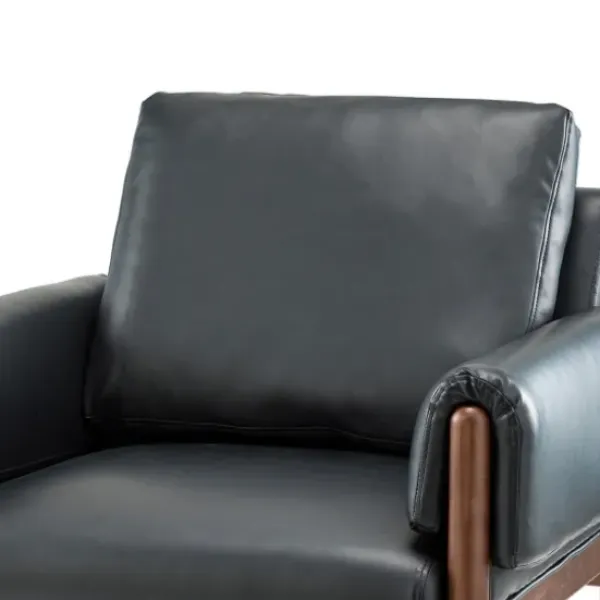 Accent Chairs-Kirkland's Home Faux Leather And Wood Accent Chair Black