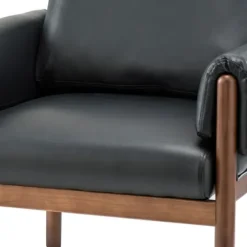 Accent Chairs-Kirkland's Home Faux Leather And Wood Accent Chair Black