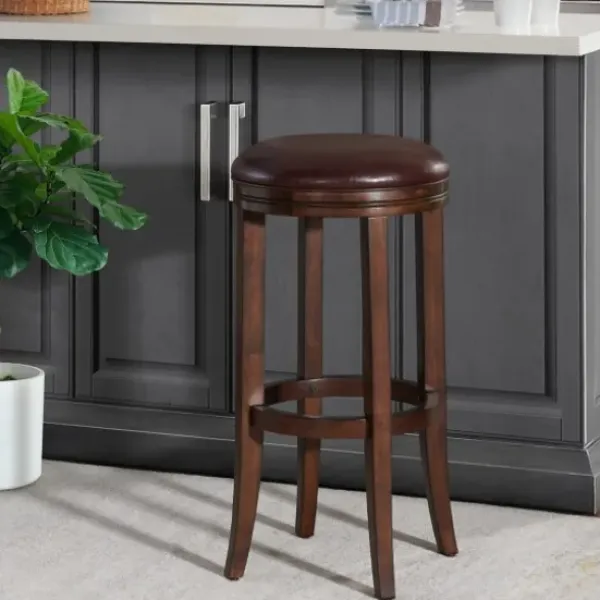 Bar Stools & Counter Height Stools-Kirkland's Home Faux Leather And Wood Bar Stool Brown