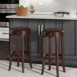Bar Stools & Counter Height Stools-Kirkland's Home Faux Leather Bar Stools, Set Of 2 Brown