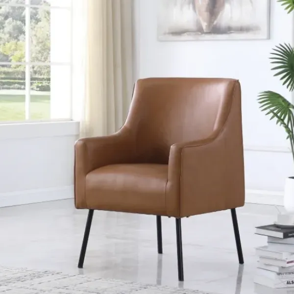 Accent Chairs-Kirkland's Home Faux Leather Black Legs Accent Chair Brown