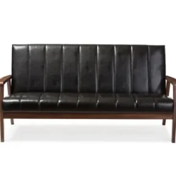 Sofas & Loveseats-Kirkland's Home Faux Leather Channel Sofa, 63 In. Black