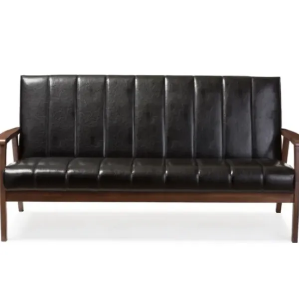 Sofas & Loveseats-Kirkland's Home Faux Leather Channel Sofa, 63 In. Black