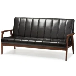 Sofas & Loveseats-Kirkland's Home Faux Leather Channel Sofa, 63 In. Black