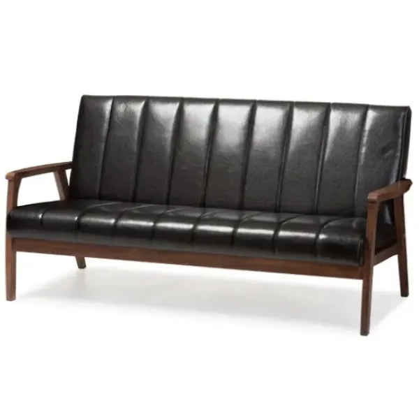 Sofas & Loveseats-Kirkland's Home Faux Leather Channel Sofa, 63 In. Black