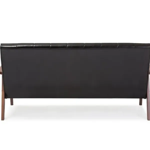 Sofas & Loveseats-Kirkland's Home Faux Leather Channel Sofa, 63 In. Black