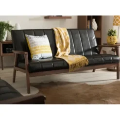Sofas & Loveseats-Kirkland's Home Faux Leather Channel Sofa, 63 In. Black