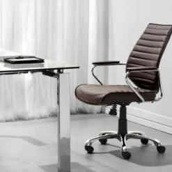 Office Furniture-Kirkland's Home Faux Leather Channeled Office Chair Brown